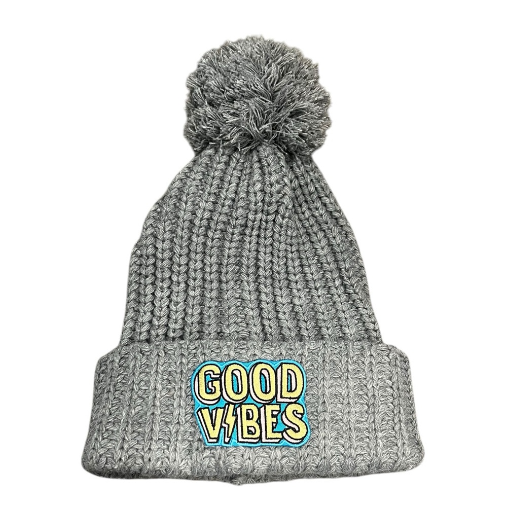NWT Vintage Richardson Retro Good Vibes Gray Cable Knit Beanie Cap Pom Pom OS